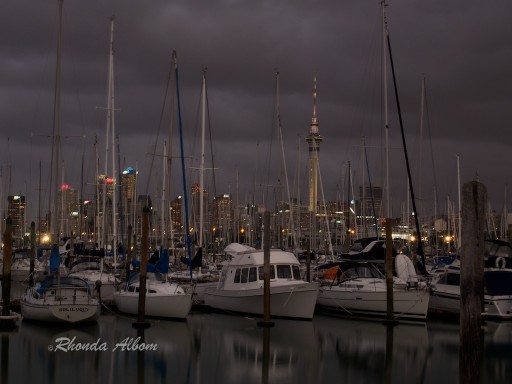 Night photography shot of Auckland skyline just before the city lights turn on night photography