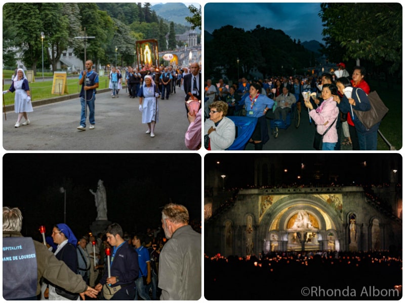 La processione mariana notturna a lume di candela a Lourdes Francia