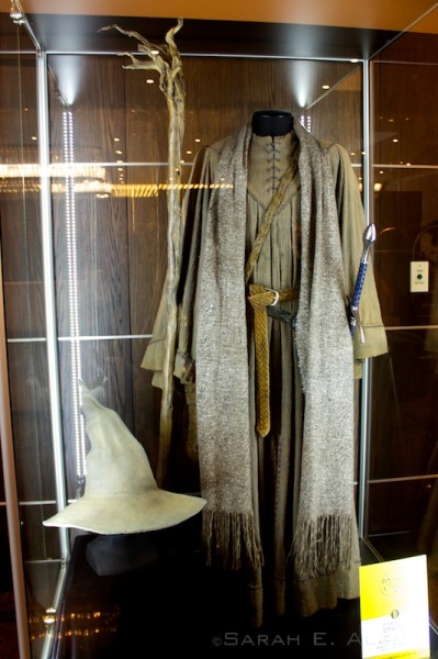 It was really exciting to be able to see Gandalf the Grey's costume in Wellington, New Zealand. They showed off his pointy hat as well! For more pictures of the Hobbit movie costumes used in the films check out the original article at Albom Adventures.