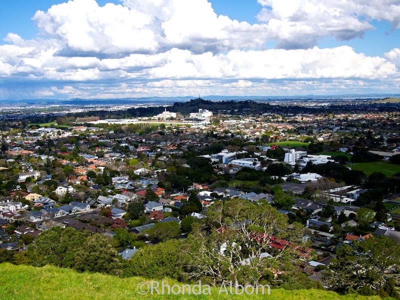View to the east including One Tree Hill, from the Mount Eden Volcano, Auckland New Zealand