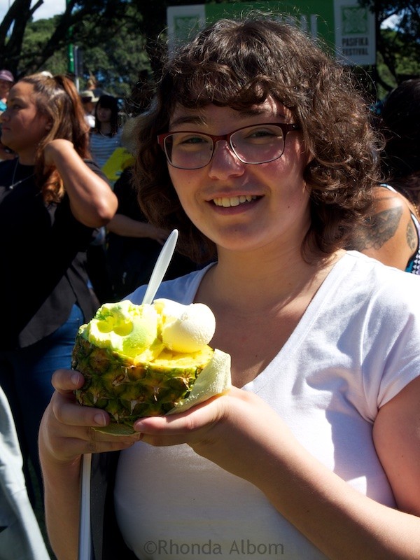 Ice Cream served in a pineapple bowl.