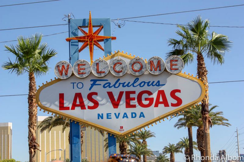 The famous Las Vegas sign seen while on a road trip USA