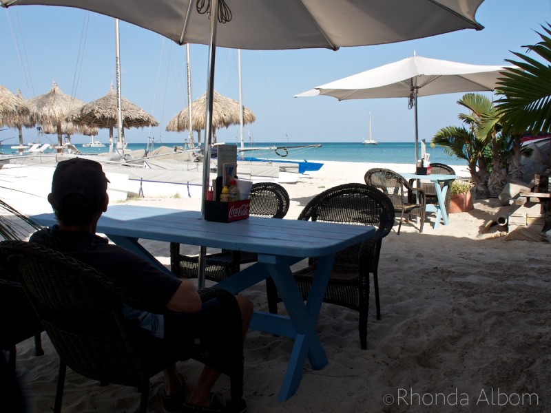 Enjoying a coffee at the beach on the Caribbean Island of Aruba.