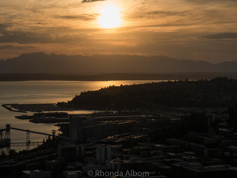 View from the top of the Seattle Space Needle just before sunset