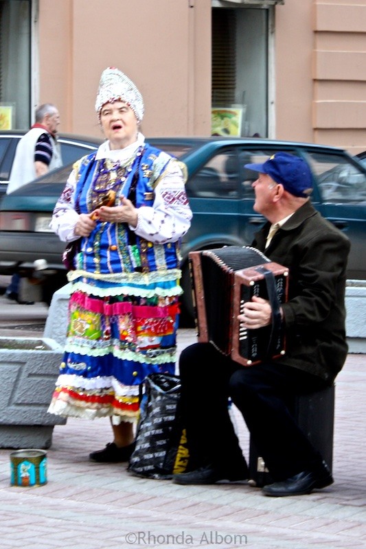 Traditional Street performers on Arbat Street in Moscow Russia