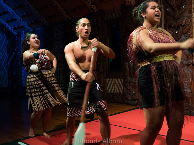 Maori cultural performance at the Waitangi Treaty Grounds in New Zealand.