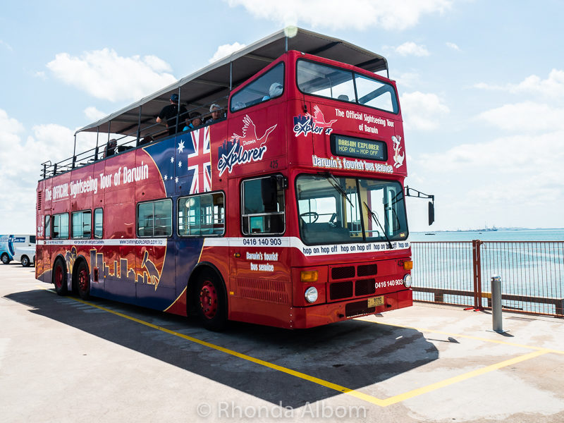 Darwin Bus - Explorer bus on Stokes Hill Wharf in Darwin Australia