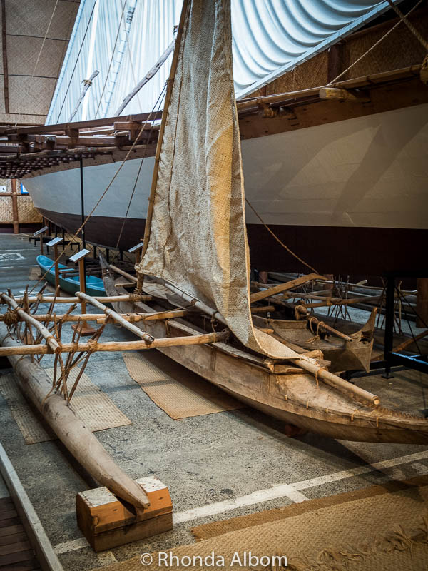 Polynesian outrigger canoes at the Auckland Maritime Museum