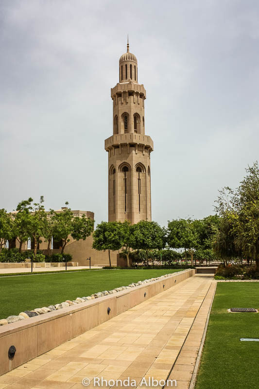 The minaret of the Sultan Qaboos Grand Mosque in Muscat Oman