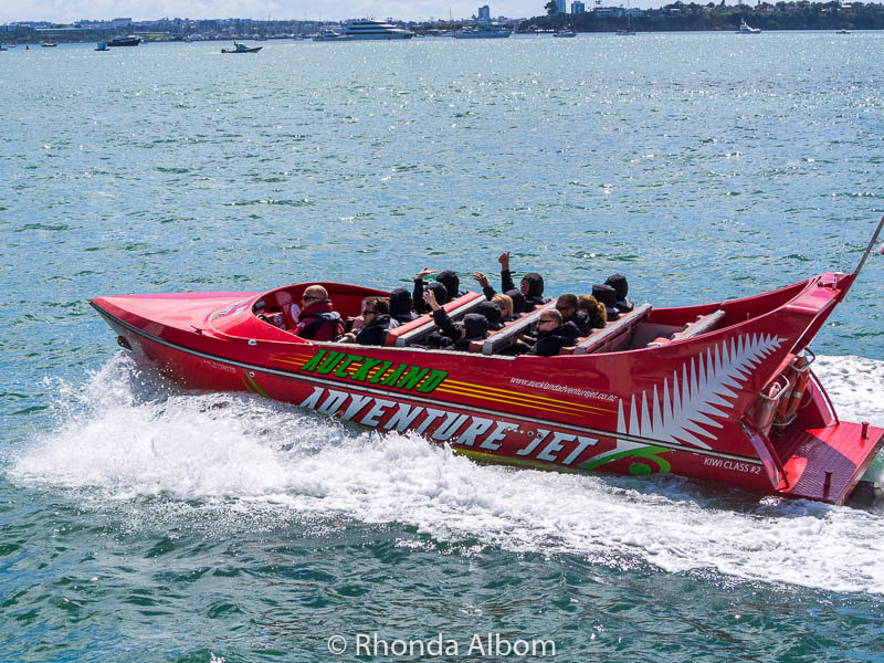 Jet Boat racing along the waterfront is one of many adrenaline rush activities in Auckland New Zealand