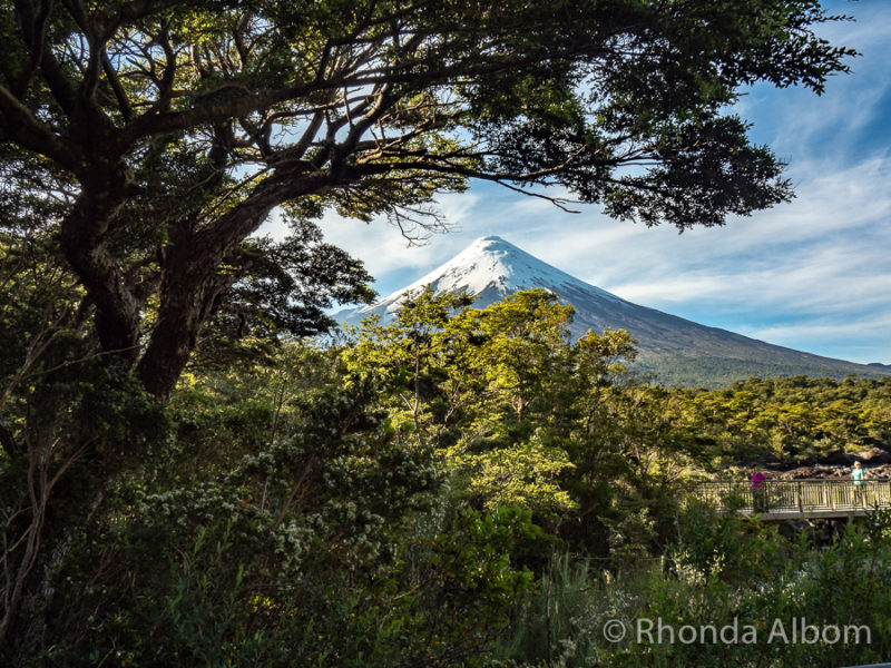 Osorno Volcano seen from Petrohue Falls in Chile with Cruce Andino