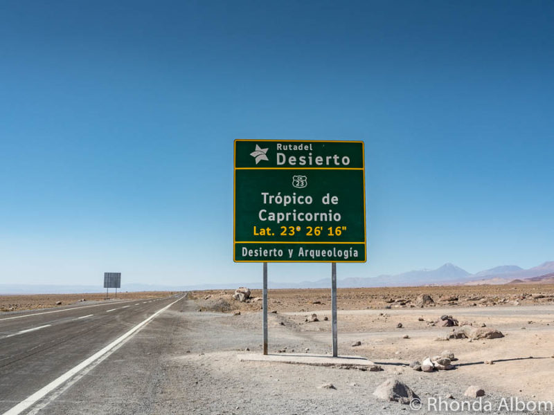 Tropic of Capricorn sign along a good quality road in the Atacama Desert