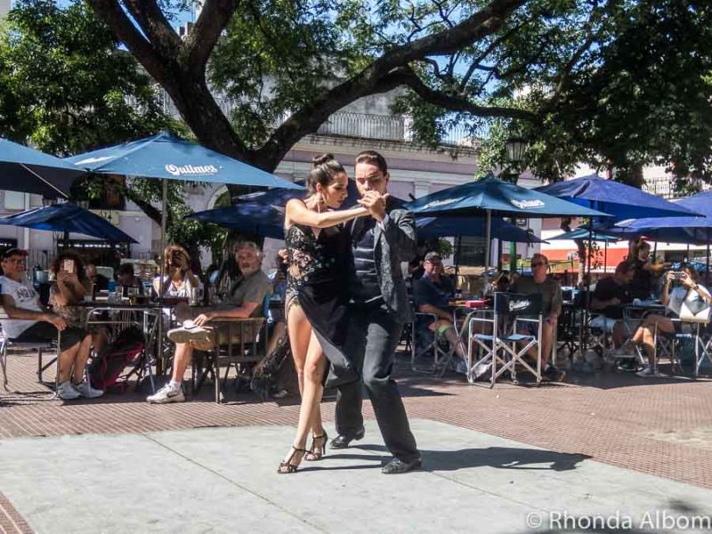 Tango dancers on Plaza Dorrego in Buenos Aires on our South American itinerary