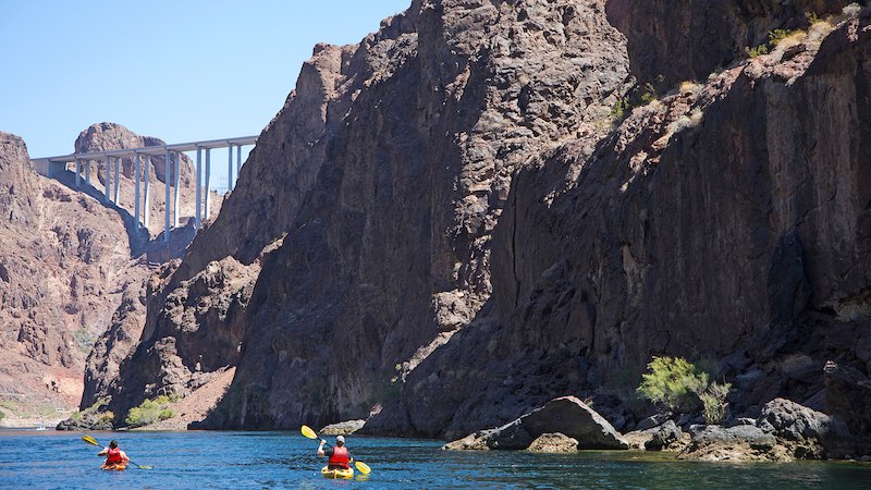 Two people Kayaking on the Colorado River on of the many things to do in Hoover Dam area