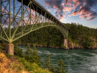 The Deception Pass bridge in Washington seen on one of the Seattle day trips.