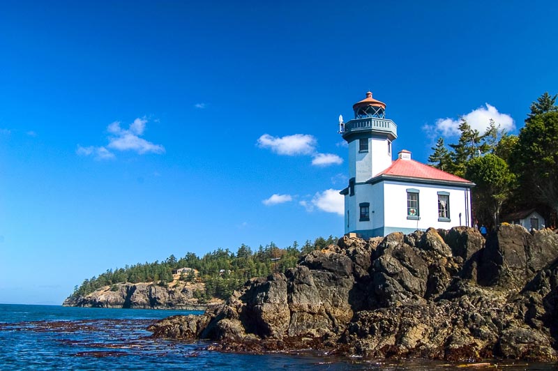 The Lime Kiln Point Lighthouse at Haro Straight in the San Juan Islands Washington