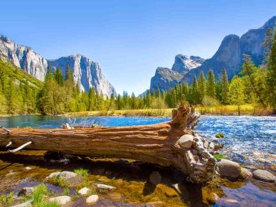 Merced River, el Capitan, and Half Dome in Yosemite one of the best National Parks in western US