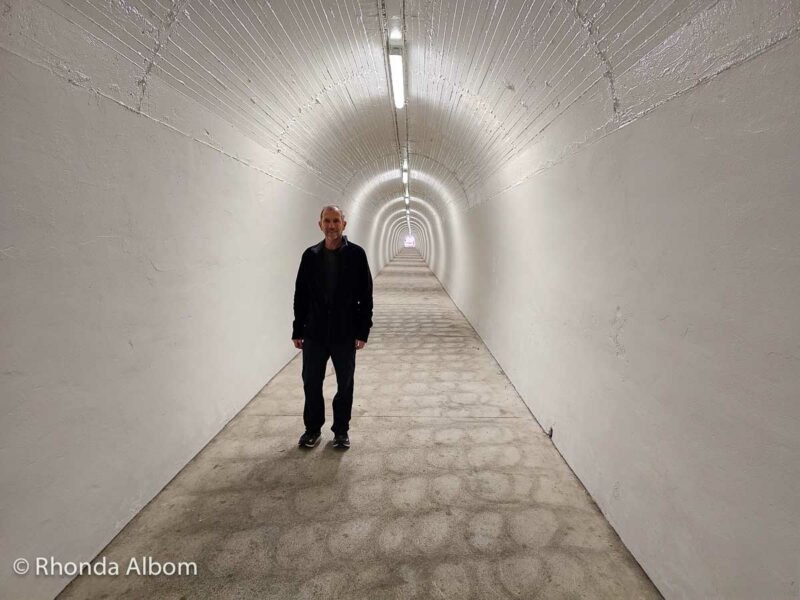 Jeff in the tunnel to Durie Hill elevator, on of the best things to do in Whanganui