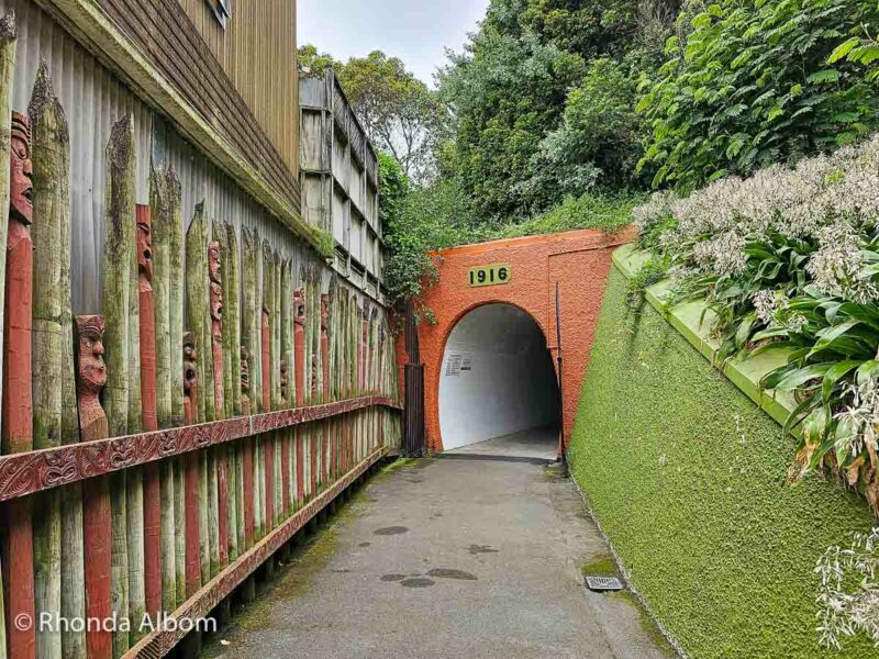 Maori pou at entrance tunnel to Durie Hill elevator