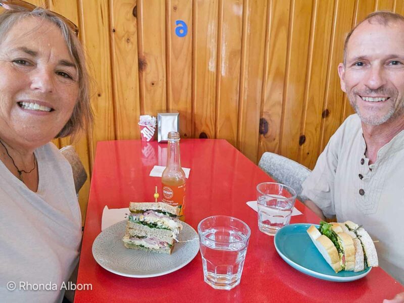 We are eating sandwiches at That Sandwich Place in Napier